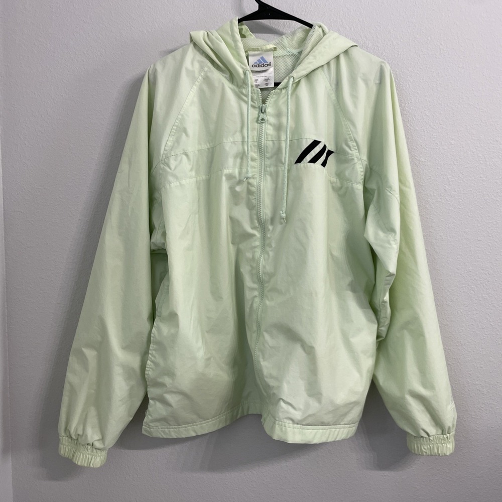 Adidas Womens XL Hooded Windbreaker Mint Green Lightweight Jacket